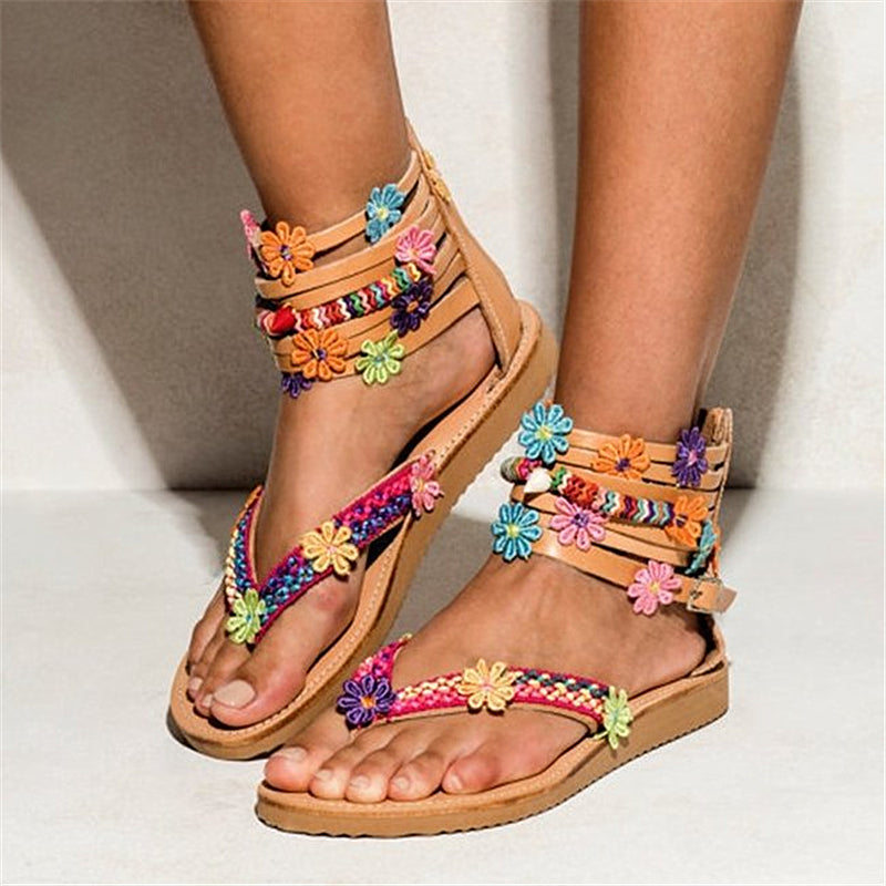 Ethnic style beaded petal sandals