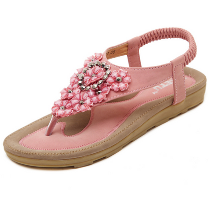 Rhinestone Floral Sandalias - Women's Flat Flip Flop Casual Sandals for Summer, Plus Size Available