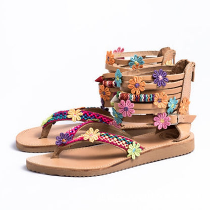 Ethnic style beaded petal sandals