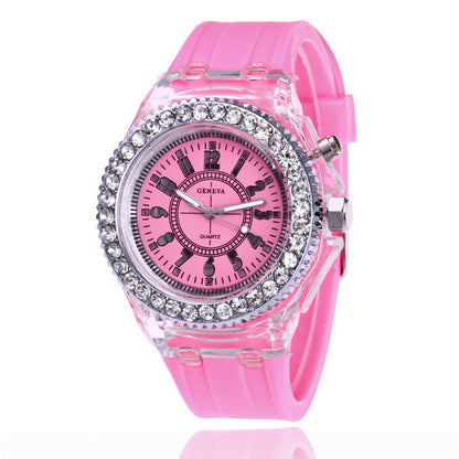 LED Luminous Watches Geneva Women Quartz Watch Women Ladies Silicone Bracelet Watches