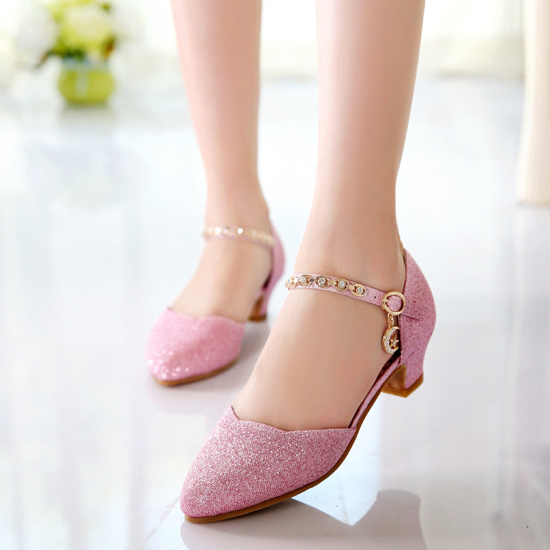 Half Sandals Autumn Pointed Toe Children's High-heeled Princess Shoes